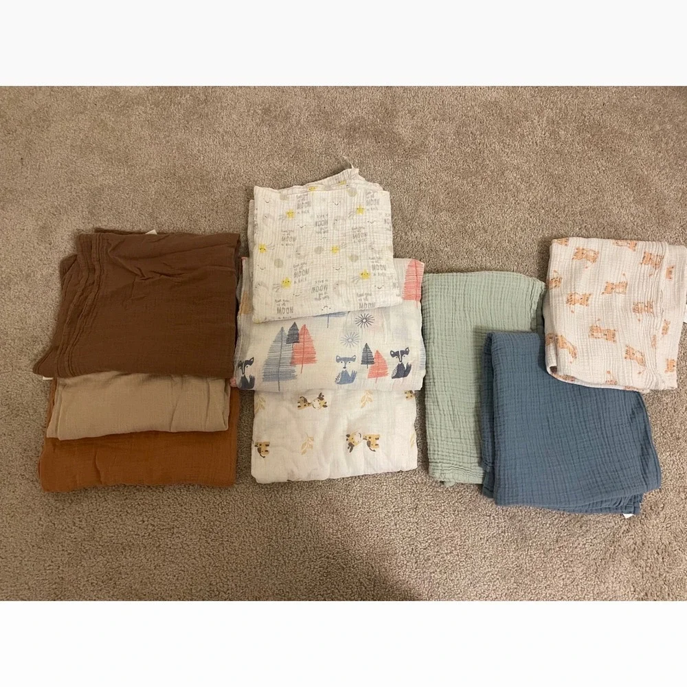 Lot of 9  Baby Muslin Swaddle Blanket Bamboo Neutral Boho supersoft cozy